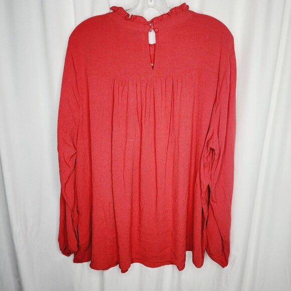 Torrid Top Womens Plus 2XL Tunic Peasant Coral Red Embroidered Boho Cottage NWT - Picture 3 of 9